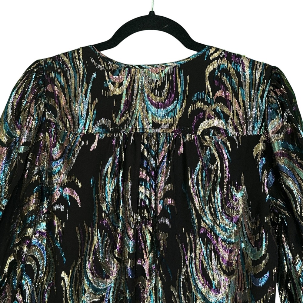 Trina Turk Top Ambrosial Silk Blend Metallic Jacquard V-Neck Black Multi S Glam - Picture 13 of 14